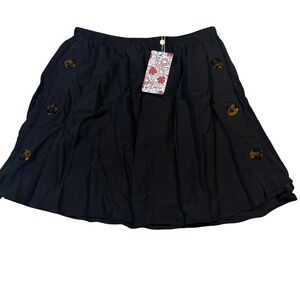 Toluca Black Skirt Women's M Elastic Waist Decorative Button Flared Beach Cover